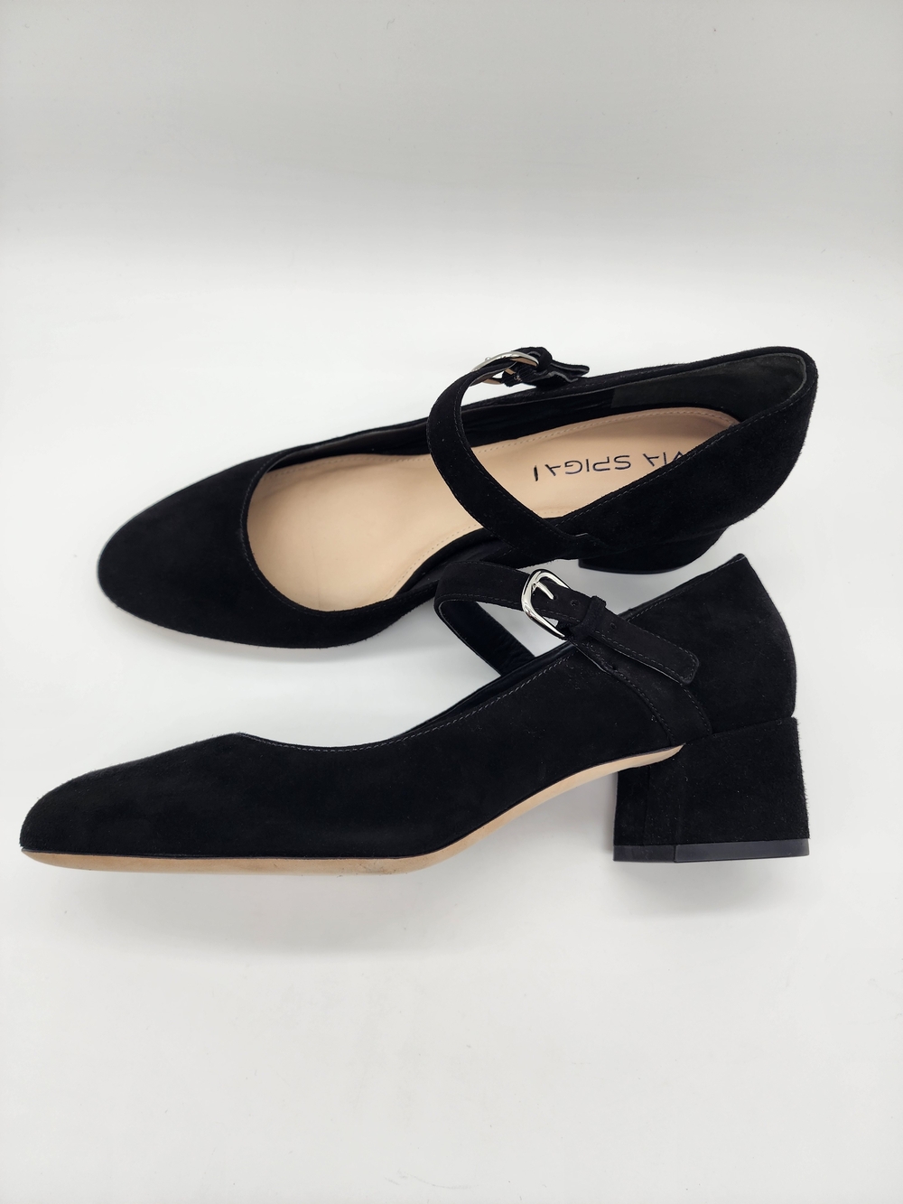 Via Spiga Alana Mary Jane Pump Shoes Black Suede Leather Size 8.5